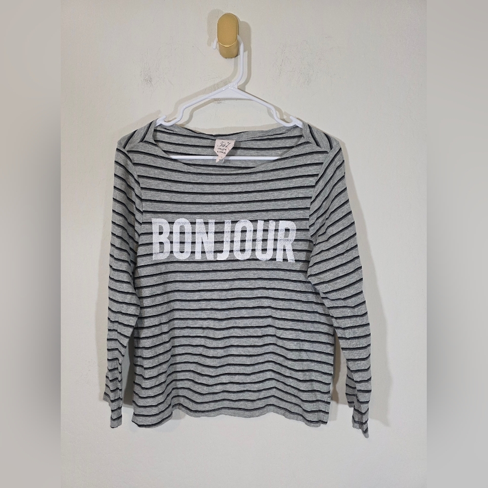 Cinq A Sept Bonjour Striped Long Sleeve Tee Large